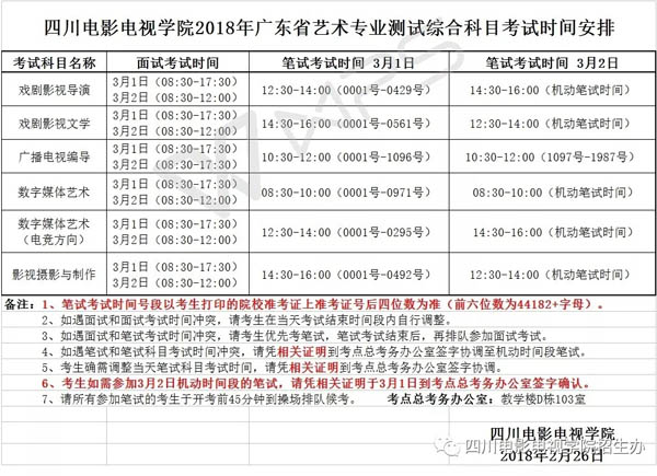 四川电影电视学院2018年广东省艺术校考时间表