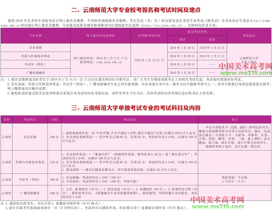 云南师范大学2018年艺术类招生简章（图片版）