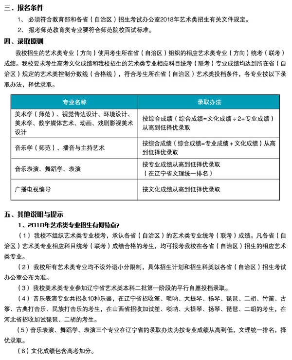 2018年辽宁师范大学艺术类本科招生简章(一)