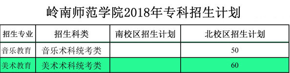 2018年岭南师范学院艺术类分省分专业招生计划