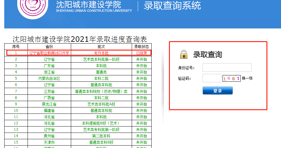 2021年沈阳城市建设学院专升本录取查询入口