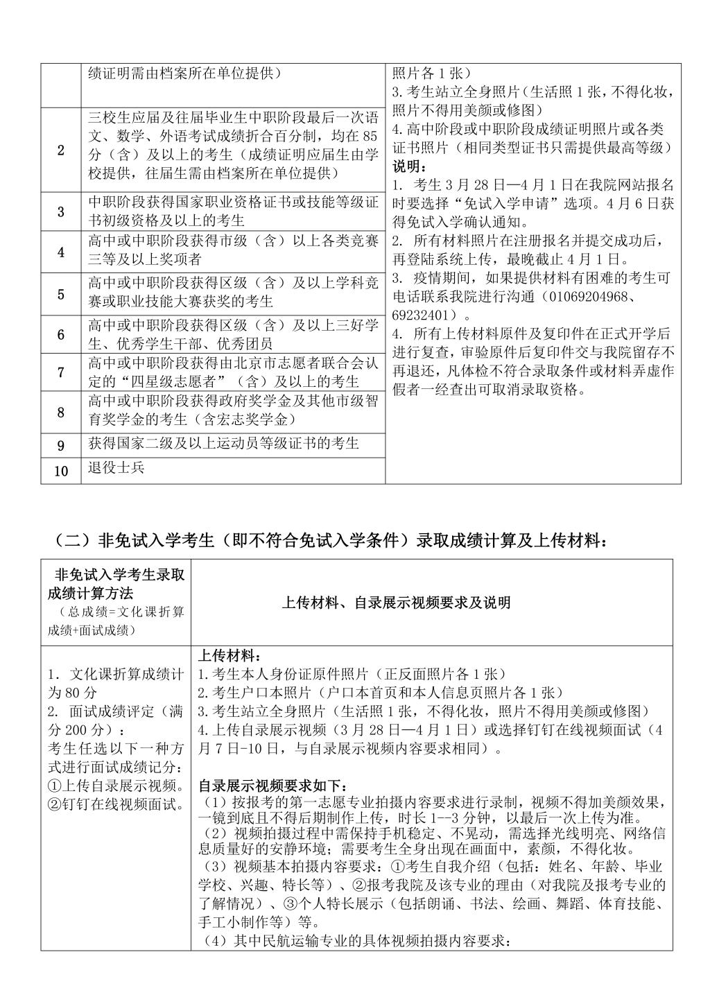 北京交通运输职业学院2022年高职自主招生章程